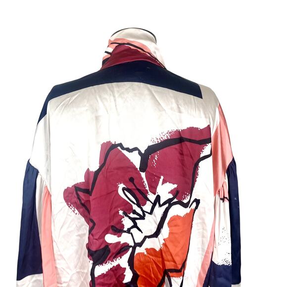 Tanya Taylor Avril Blouse Printed Satin Tie Top Multicolor Print Varies Size M - Picture 7 of 12